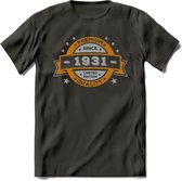 Premium Since 1931 T-Shirt | Goud - Zilver | Grappig Verjaardag Kleding Cadeau Shirt | Dames - Heren - Unisex Tshirt | - Donker Grijs - M
