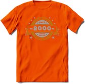 Premium Since 2000 T-Shirt | Goud - Zilver | Grappig Verjaardag Kleding Cadeau Shirt | Dames - Heren - Unisex Tshirt | - Oranje - L