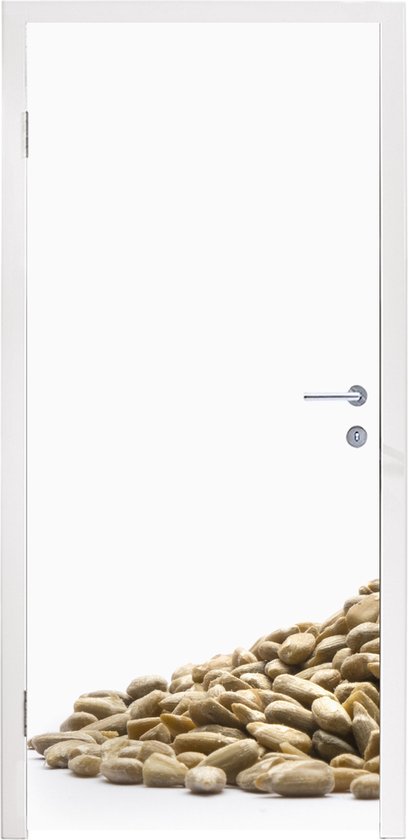 Deursticker Stapel zonnebloempitten op witte achtergrond - 80x215 cm - Deurposter