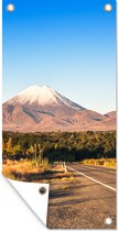 Tuinposter Asfalt weg in het Nationaal park Tongariro in Nieuw-Zeeland - 40x80 cm - Wanddecoratie Buiten - Tuinposter - Tuindoek - Schuttingposter - Tuinschilderij