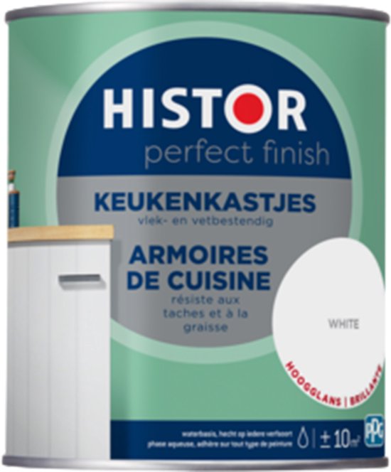 Histor Perfect Finish Keukenkastjes Hoogglans - Vlek- & Vetbestendig - Afwasbaar - 0.75L - Wit