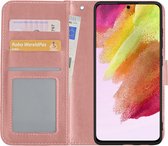Hoes Geschikt voor Samsung S21 FE Hoesje Book Case Hoes Flip Cover Wallet Bookcase - Rosé goud