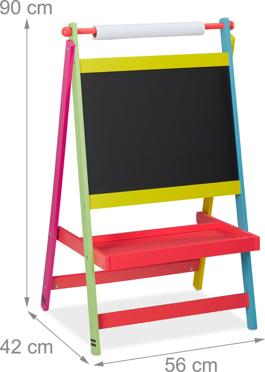 Relaxdays Tableau pour enfants deux en un, 90 x 56 x 42 cm, rouleau de  papier, craie, dessin, dimensions, multicolore