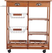 HOMdotCOM Serveerwagen hout met 2 laden en flessenrek
