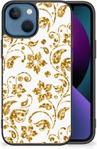 Back Cover Siliconen Hoesje Geschikt voor iPhone 13 Telefoonhoesje met Zwarte rand Gouden Bloemen
