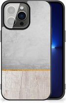 Backcase Siliconen Hoesje iPhone 13 Pro Smartphone Hoesje met Zwarte rand Wood Beton