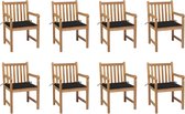 Decoways - Tuinstoelen 8 st met zwarte kussens massief teakhout