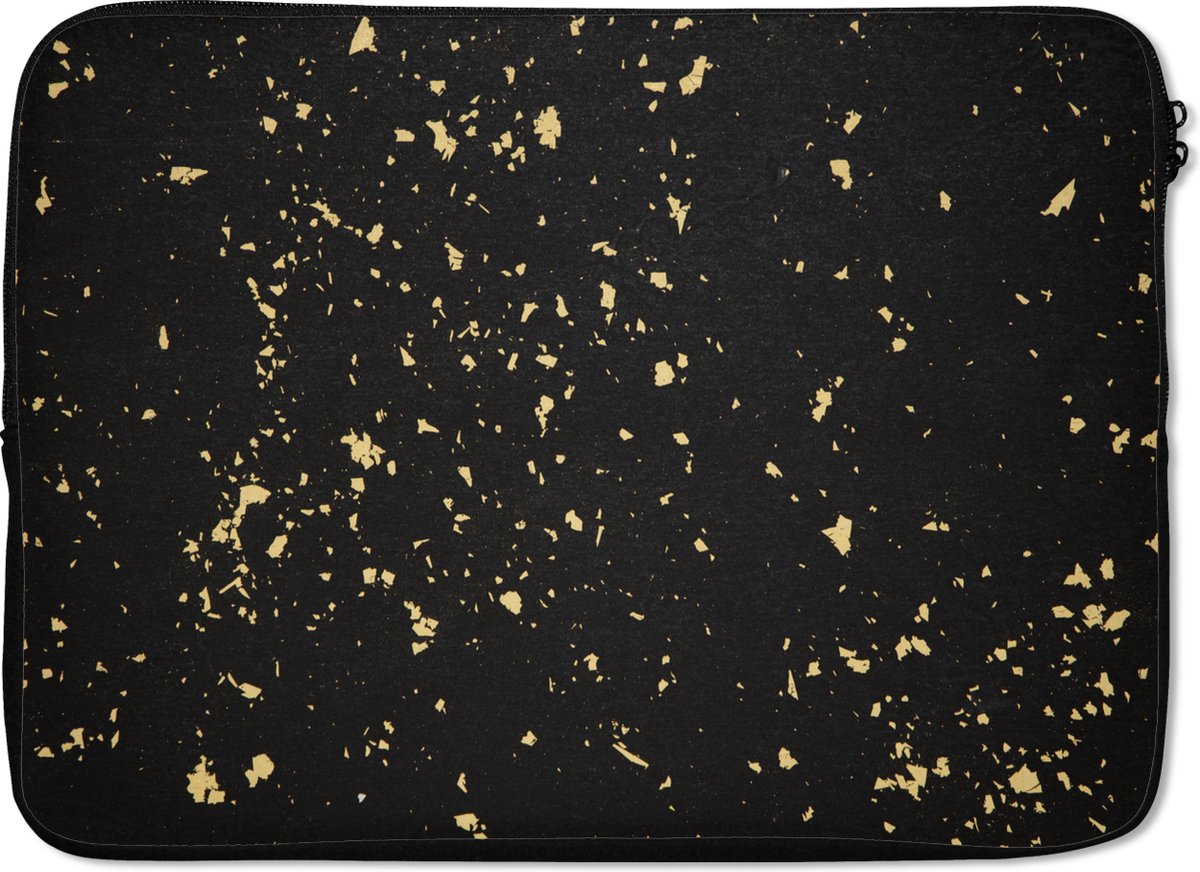 Laptophoes 14 inch - Gouden vlokken op een zwarte achtergrond - Laptop sleeve - Binnenmaat 33x23 cm - Zwarte achterkant