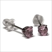 Aramat jewels ® - Zirkonia zweerknopjes hartje 4mm oorbellen roze chirurgisch staal