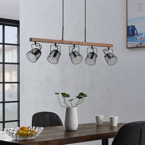 Lindby - suspension - 5 lumières - chêne, acier - E14 - , bois foncé