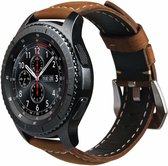 Leren Bandje Voor de Samsung Gear S3 / Galaxy watch 46mm SM-R800 - Leren Armband / Polsband / Strap Band / Bruin zilveren gesp
