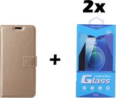 Samsung Galaxy A3 2016 Telefoonhoesje - Bookcase - Ruimte voor 3 pasjes - Kunstleer - met 2x Tempered Screenprotector - SAFRANT1 - Goud