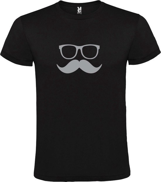Zwart  T shirt met  print van "Bril en Snor " print Zilver size XS