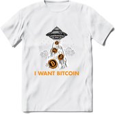 I Want Bitcoin - Crypto T-Shirt Kleding Cadeau | Dames / Heren / Unisex | Bitcoin / Ethereum shirt | Grappig Verjaardag kado | Tshirt Met Print | - Wit - XL