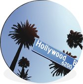 WallCircle - Wandcirkel - Muurcirkel - Een illustratie van een blauw straatnaambord in Hollywood - Aluminium - Dibond - ⌀ 60 cm - Binnen en Buiten