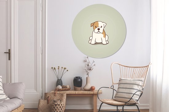 Une illustration d'un chiot d'un bouledogue Cercle mural aluminium ⌀ 120 cm - Tirage photo sur cercle mural / cercle vivant / cercle jardin (décoration murale) XXL / Groot format!