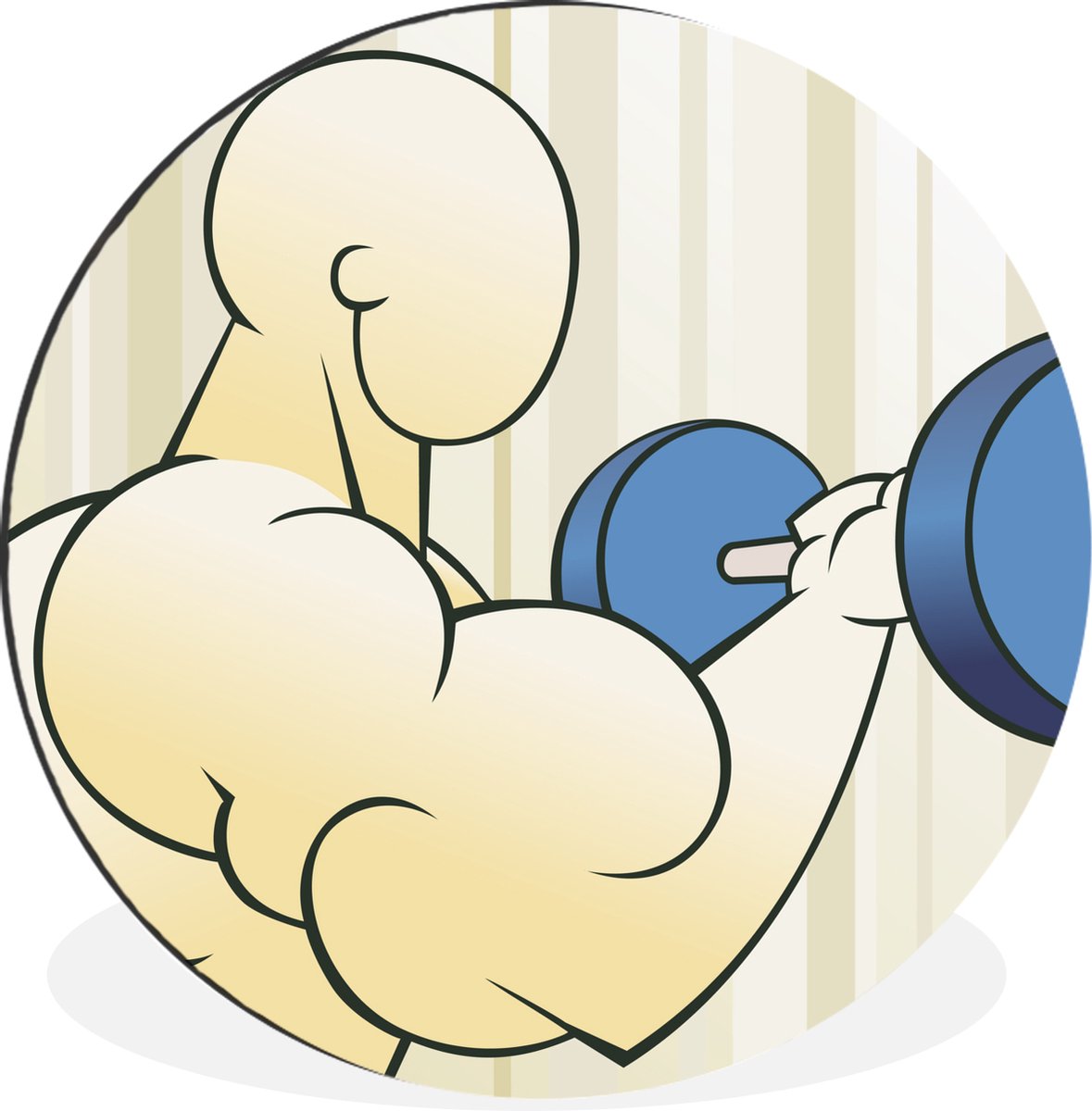 WallCircle - Wandcirkel - Muurcirkel - Een illustratie van een bodybuilder met een blauwe halter - Aluminium - Dibond - 90x90 cm - Binnen en Buiten