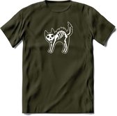SKKKaleton - Katten T-Shirt Kleding Cadeau | Dames - Heren - Unisex | Kat / Dieren shirt | Grappig Verjaardag kado | Tshirt Met Print | - Leger Groen - L