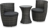 vidaXL 3-delige Bistroset met kussens poly rattan grijs