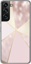 Geschikt voor Samsung Galaxy S22 Plus hoesje - Marmer print - Roze - Goud - Chic - Siliconen Telefoonhoesje