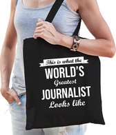 Worlds greatest journalist cadeau tas zwart voor volwassenen - Cadeau tas verjaardag journalist