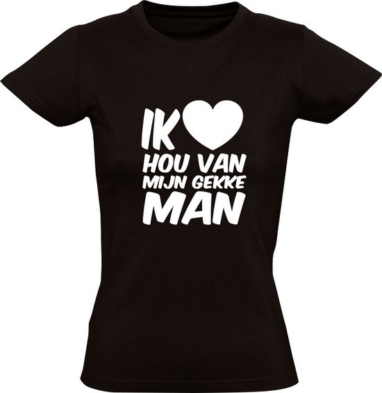 Foto: Ik hou van mijn gekke man dames t shirt valentijnsdag valentijnskado vriendin zwart