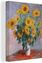 Canvas Schilderij Boeket van zonnebloemen - Schilderij van Claude Monet - 90x120 cm - Wanddecoratie