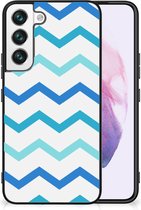 Siliconen Back Cover Geschikt voor Geschikt voor Samsung Galaxy S22 Telefoon Hoesje met Zwarte rand Zigzag Blauw