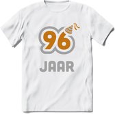 96 Jaar Feest T-Shirt | Goud - Zilver | Grappig Verjaardag Cadeau Shirt | Dames - Heren - Unisex | Tshirt Kleding Kado | - Wit - XXL