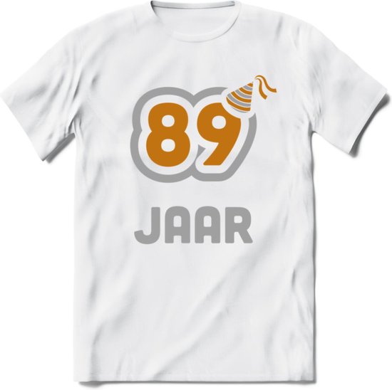 89 Jaar Feest T-Shirt | Goud - Zilver | Grappig Verjaardag Cadeau Shirt | Dames - Heren - Unisex | Tshirt Kleding Kado | - Wit - M