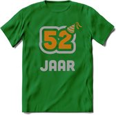 52 Jaar Feest T-Shirt | Goud - Zilver | Grappig Verjaardag Cadeau Shirt | Dames - Heren - Unisex | Tshirt Kleding Kado | - Donker Groen - XXL