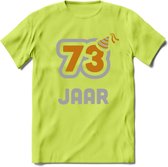 73 Jaar Feest T-Shirt | Goud - Zilver | Grappig Verjaardag Cadeau Shirt | Dames - Heren - Unisex | Tshirt Kleding Kado | - Groen - M