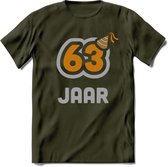 63 Jaar Feest T-Shirt | Goud - Zilver | Grappig Verjaardag Cadeau Shirt | Dames - Heren - Unisex | Tshirt Kleding Kado | - Leger Groen - XXL