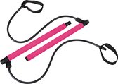 Barre de pilates Relaxdays avec bandes de résistance - barre de fitness - entraînement - bâton de pilates - sport - rose