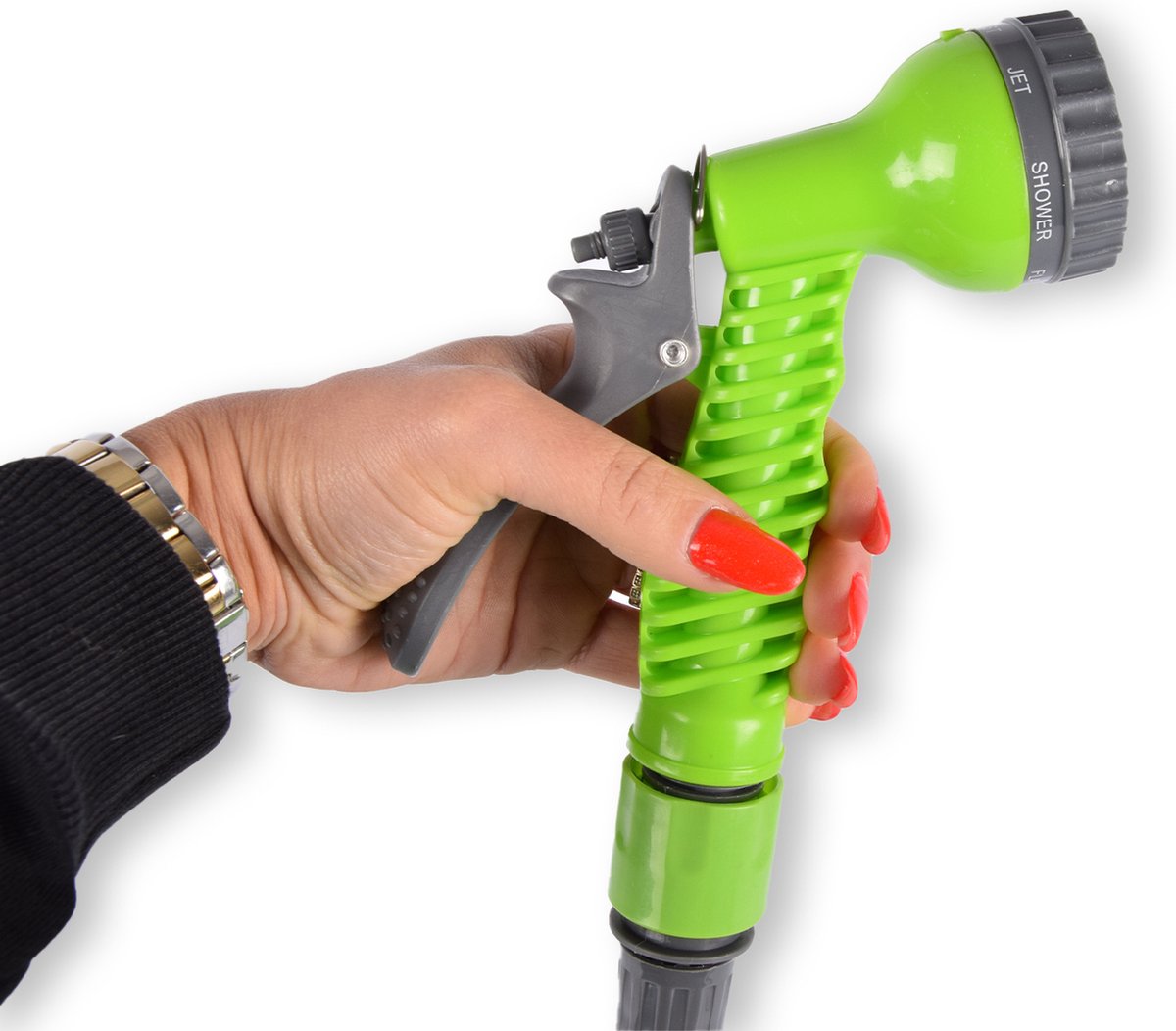 Flexibele 10-20m Tuinslang met Sproeikop | Sproeikop met 7-functies | Groen - Ideaal voor Tuinsproeiers en Waterspuiten thumbnail 3