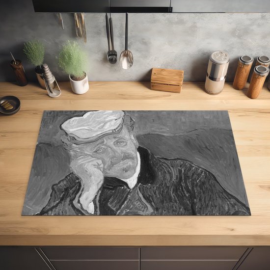 KitchenYeah® Inductie beschermer 80.2x52.2 cm - Portret van Dr. Gachet - Vincent van Gogh - Zwart - Wit - Kookplaataccessoires - Afdekplaat voor kookplaat - Inductiebeschermer - Inductiemat - Inductieplaat mat