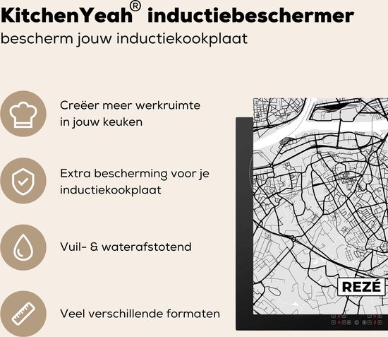 KitchenYeah® Inductie beschermer 78x78 cm - Frankrijk - Rezé - Stadskaart - Plattegrond - Kaart - Kookplaataccessoires - Afdekplaat voor kookplaat - Inductiebeschermer - Inductiemat - Inductieplaat mat