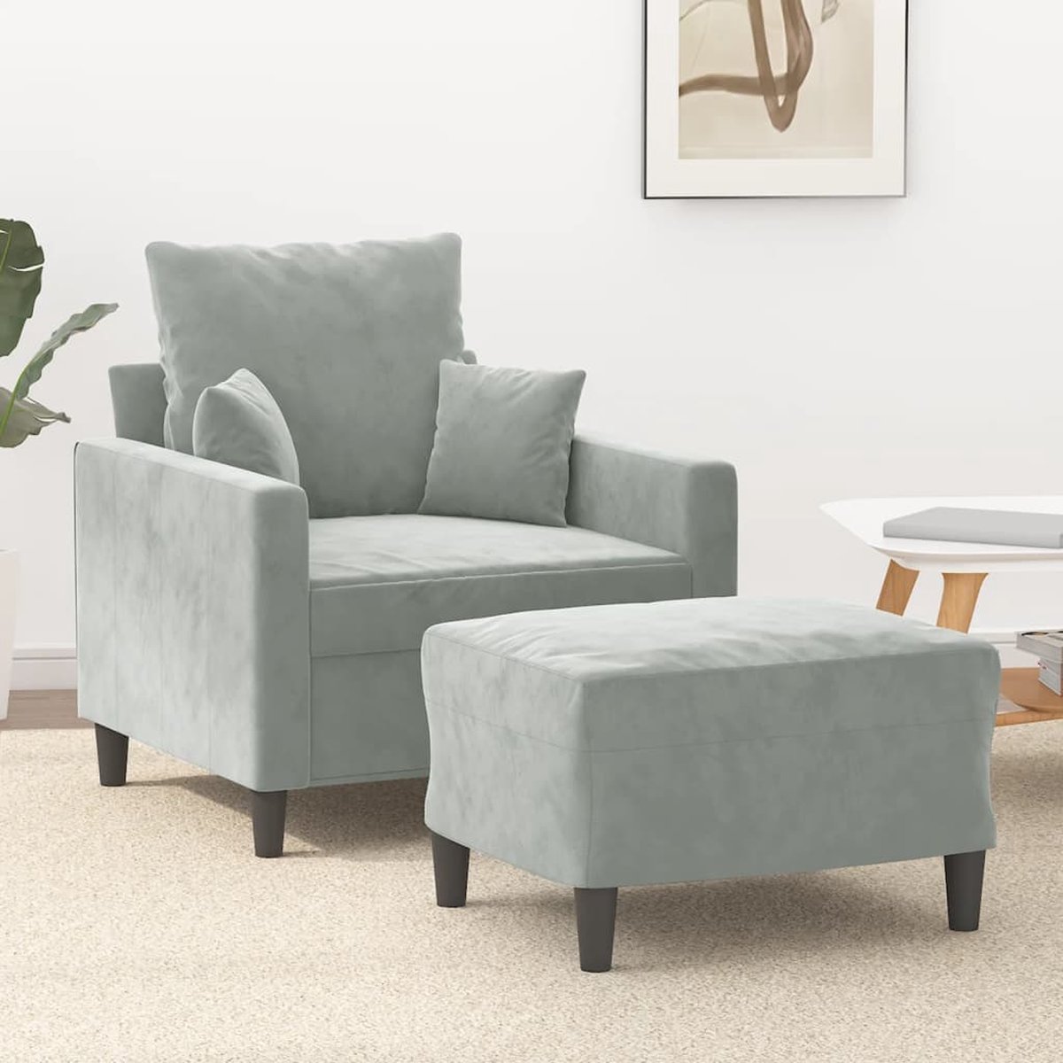 vidaXL Fauteuil - met - voetenbank - 60 - cm - fluweel - lichtgrijs