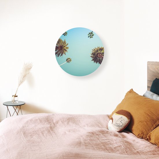 Artaza Forex Muurcirkel Palmbomen met Bladeren in de Lucht - 70x70 cm - Wandcirkel - Rond Schilderij - Wanddecoratie Cirkel - Muurdecoratie