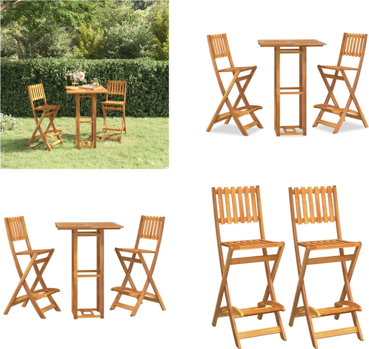 VidaXL 3-delige Tuinbarset massief acaciahout Barset Barsets Tuinset Tuinmeubelset