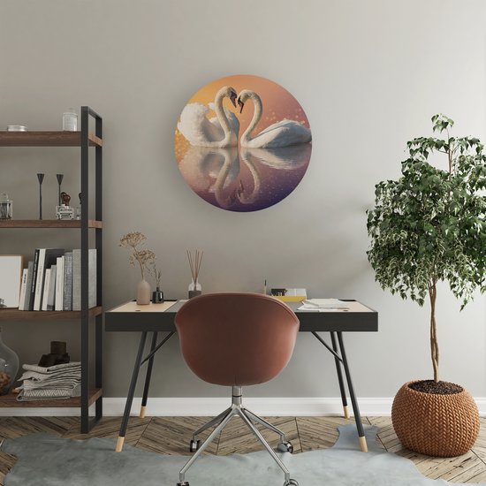 Artaza Forex Cercle Mural Cygnes Couple en Forme de Coeur - 40x40 cm - Klein - Cercle Mural - Peinture Ronde - Cercle de Décoration murale