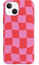 xoxo Wildhearts Drunk In Love - Double Layer - Hoesje geschikt voor iPhone 15 hoesje - Blokjes print roze - Shockproof case - Beschermhoesje geschikt voor iPhone 15 case - Roze