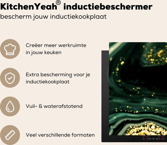 KitchenYeah® Inductie beschermer 89.6x51.6 cm - Marmer print - Goud - Glitter - Groen - Marmerlook - Luxe - Kookplaataccessoires - Afdekplaat voor kookplaat - Inductiebeschermer - Inductiemat - Inductieplaat mat