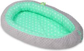 Babynest 80x55 cm | Witte sterren op groen en grijs