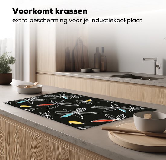 KitchenYeah® Inductie beschermer 90x52 cm - Bloemen - Line Art - Patronen - Kookplaataccessoires - Afdekplaat voor kookplaat - Inductiebeschermer - Inductiemat - Inductieplaat mat