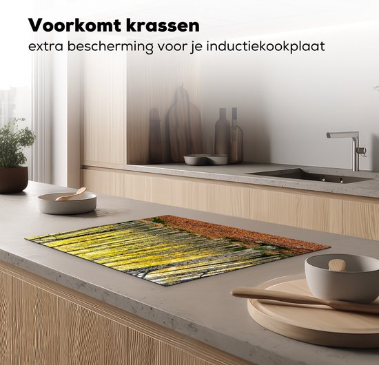 KitchenYeah® Inductie beschermer 71x52 cm - Bos - Bomen - Geel - Kookplaataccessoires - Afdekplaat voor kookplaat - Inductiebeschermer - Inductiemat - Inductieplaat mat