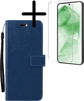 Hoes Geschikt voor Samsung A55 Hoesje Bookcase Hoes Flip Case Book Cover Met Screenprotector - Hoesje Geschikt voor Samsung Galaxy A55 Hoes Book Case Hoesje - Donkerblauw