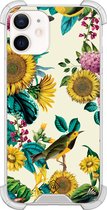 Casimoda® hoesje - Geschikt voor iPhone 12 Mini - Zonnebloemen / Bloemen - Shockproof case - Extra sterk - TPU/polycarbonaat - Mint, Transparant