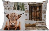 Buitenkussens - Tuin - Schotse hooglander - Collage - Wit - Beige - 50x30 cm