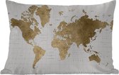 Buitenkussens - Tuin - Goudkleurige wereldkaart met structuurpatroon en lengte- en breedtegraden - 60x40 cm